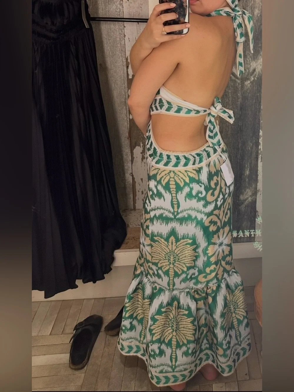 LACE The Label Anthropologie Vacation Resort wear Halter Cutout Maxi Dress Green - Picture 5 of 7